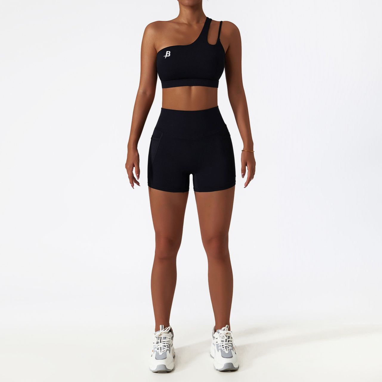 ONE SHOULDER BUTT SHORTS SET