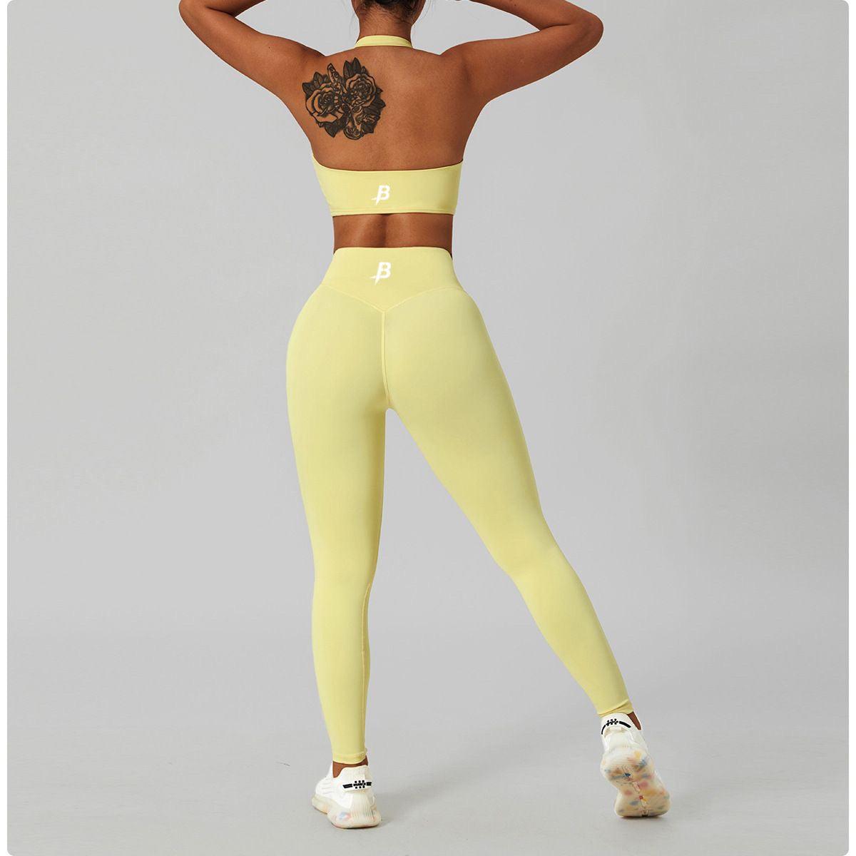 V NECK HALTER V SHAPE LEGGINGS SET