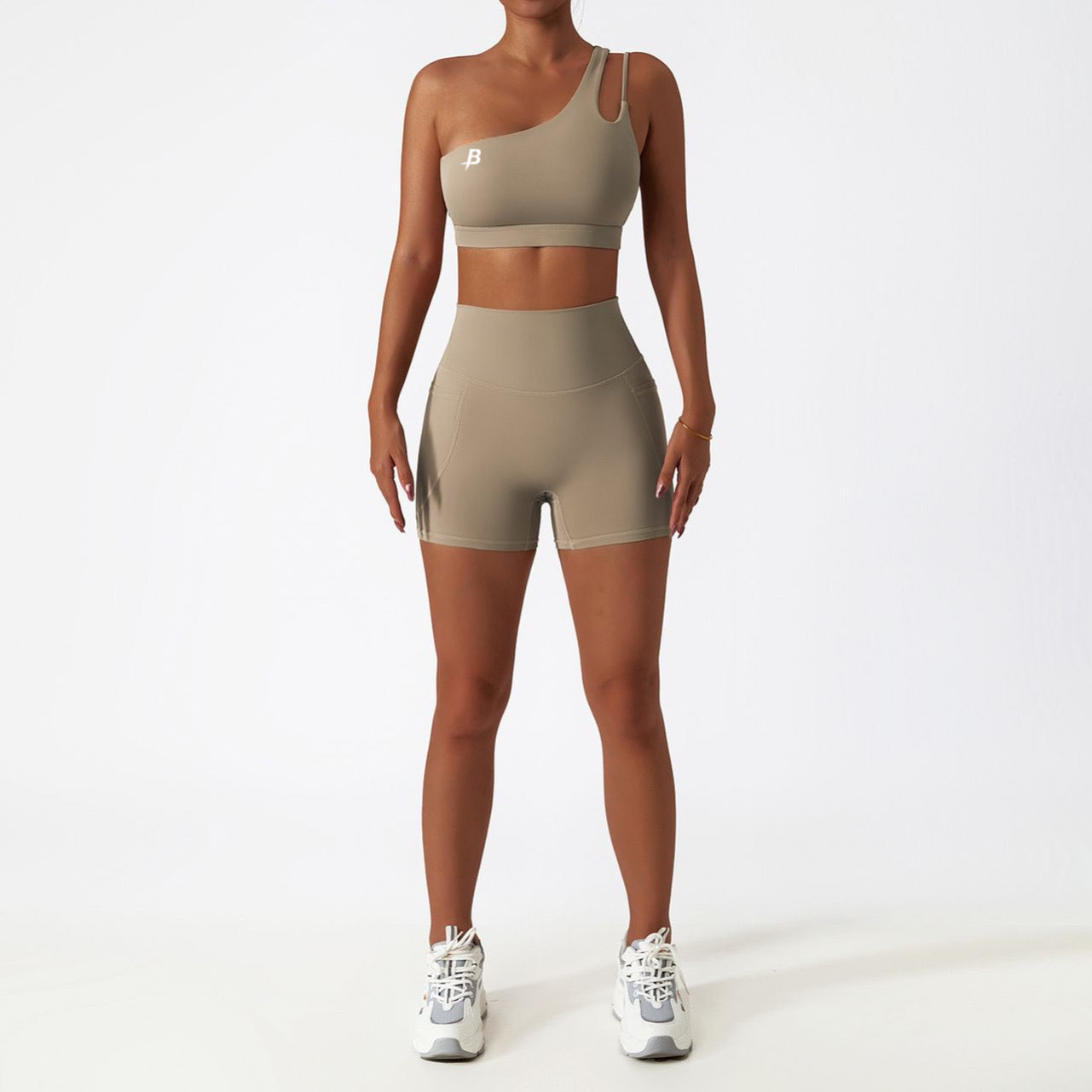 ONE SHOULDER BUTT SHORTS SET